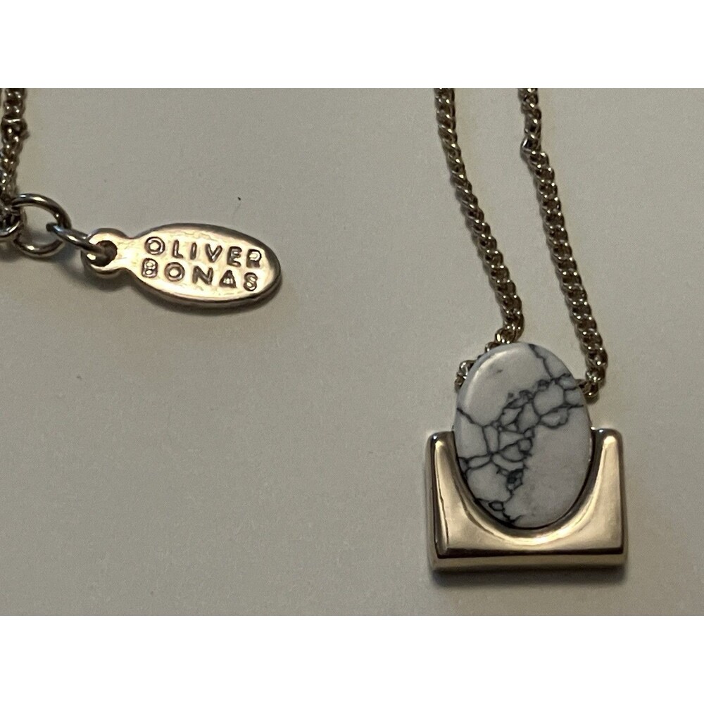 Oliver Bonas Necklace White Howlite Pendant Gold Tone Adjustable Length 16-22